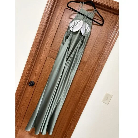 Mori Lee Madeline Gardner Moss Luxe Satin - High Neck Bridesmaid Dress - Picture 2 of 4
